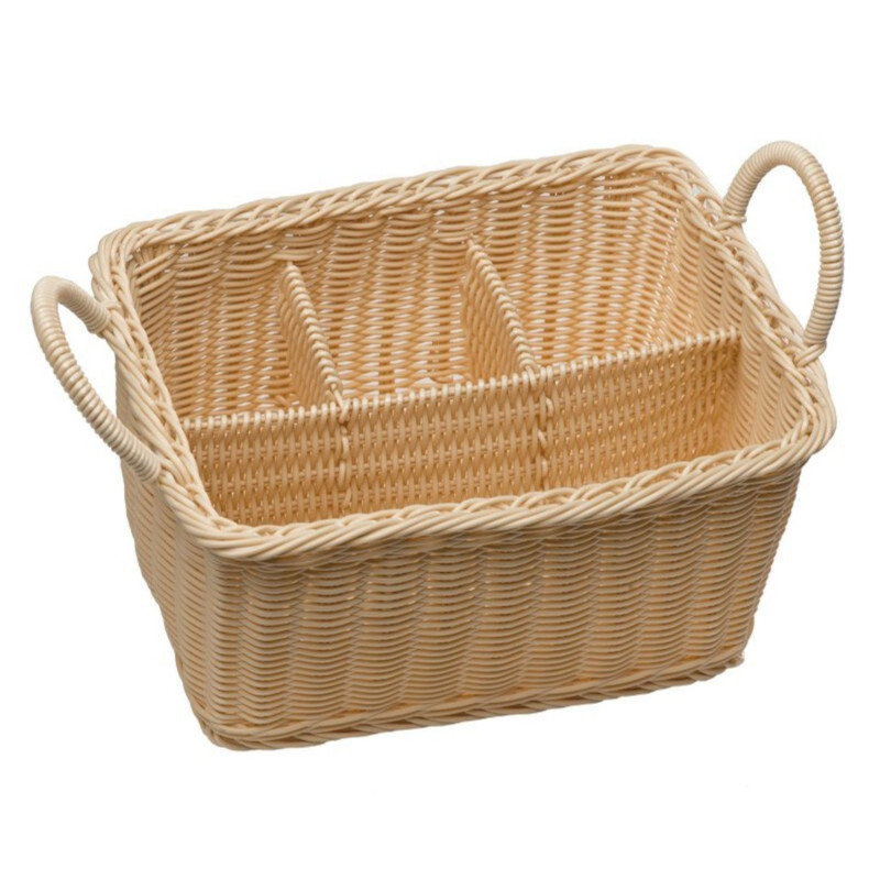 Söögiriistade hoidik neljaosaline punutud plastikust 26x18cm h-15cm beež