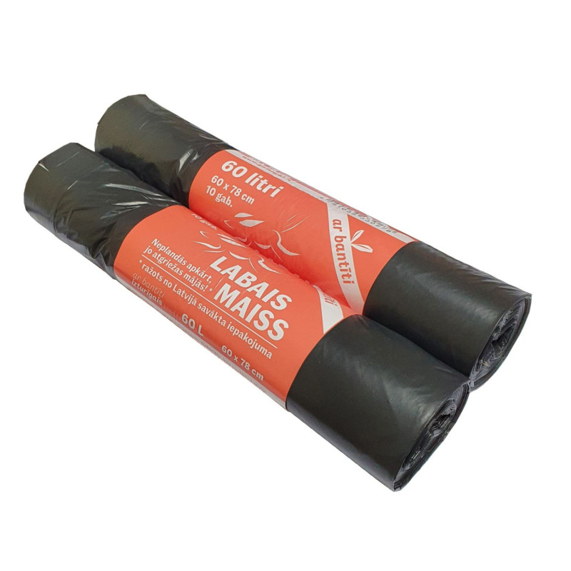 Garbage bags 60l 10pcs 60x78cm drawstring (33 microns)