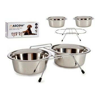 Gyvūnų maisto dėžė Dvigubas 24,5 x 11 x 52,5 cm Sidabras Nerūdijantis plienas 2,6 L (2 x 2600 ml),,,