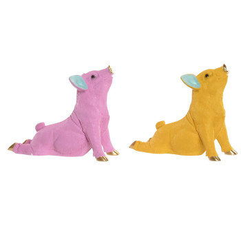 Dekoratyvinė figūrėlė Home ESPRIT Geltona Žalia Rožinė Auksinis Šernas 30,5 X 15 X 25 CM (2 vnt.),,,
