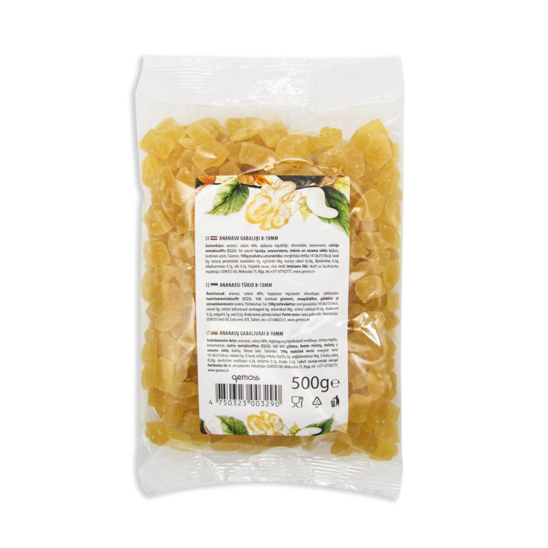 Ananasų gabalėliai su cukrumi 500g