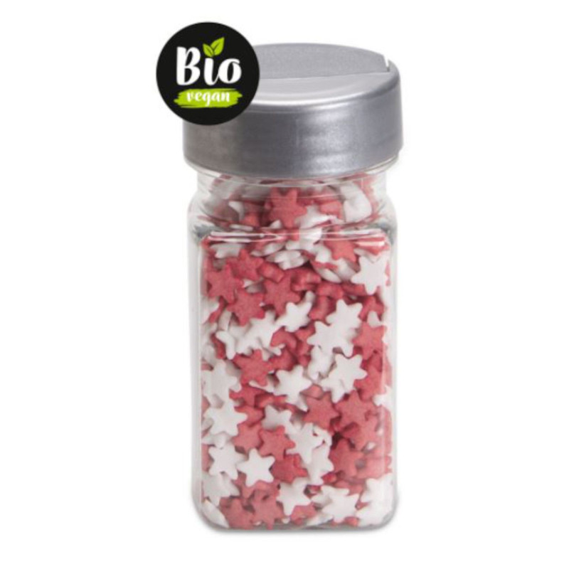Suhkrukaunistused valged/punased BIO 45g STARS BIO