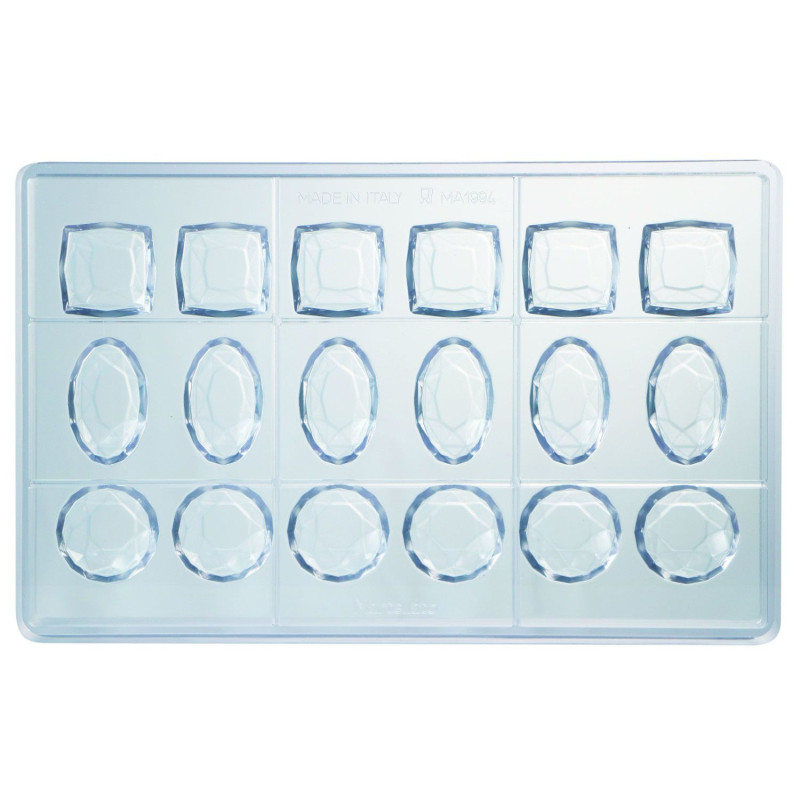 Šokolaadivorm polükarbonaadist 3 tüüpi 18x11g DIAMOND JEMS