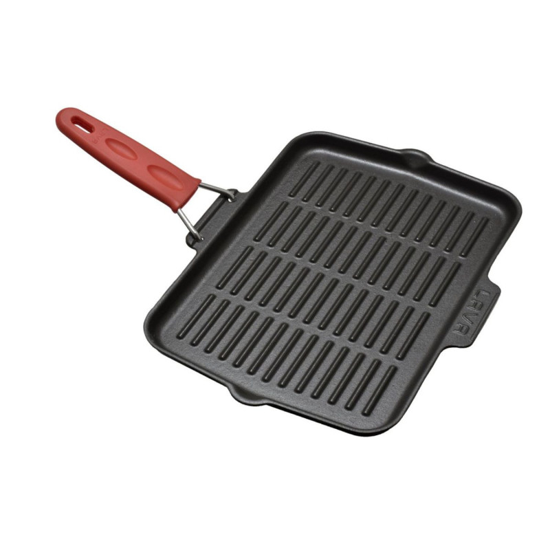 Grillpanna čuguna LAVA GRIDDLE 21x30cm indukcijas ar salokāmu rokturi sarkanu