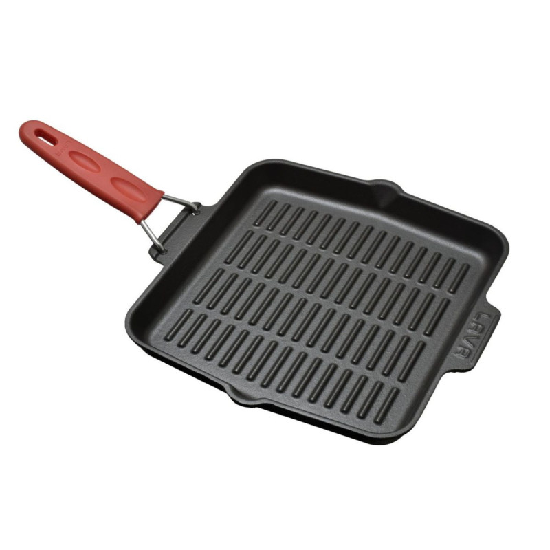 Grillpanna čuguna LAVA GRIDDLE 24x24cm indukcijas ar salokāmu rokturi sarkanu