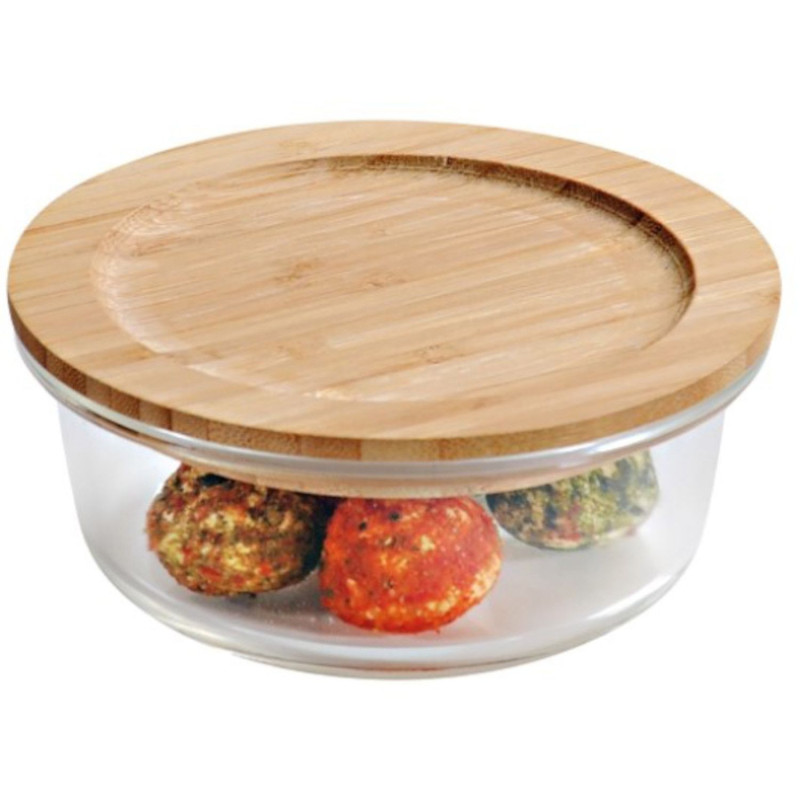 Glass box 13 x 13 x 6 cm with bamboo lid