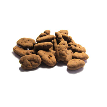 Karamelizuoti pekano riešutai pieniniame ir juodajame šokolade su vafliniais traškučiais 120g