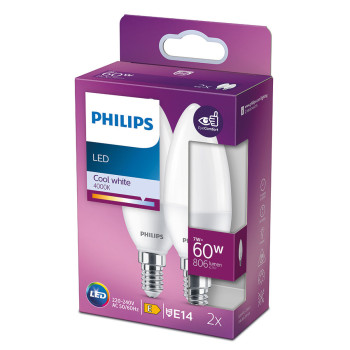 Lemputė (žvakė) Philips E 7 W E14 806 lm d 3,8 x 11,4 cm 2 vnt. (4000 K),,,