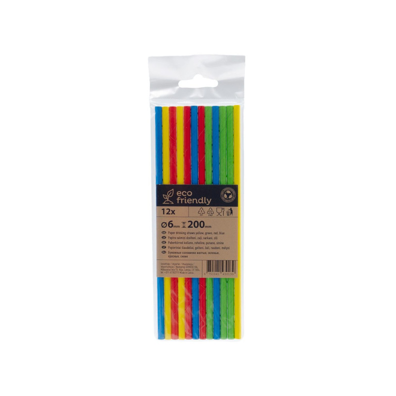Paper drinking straws colorful MIX D6mm h-20cm 12pcs