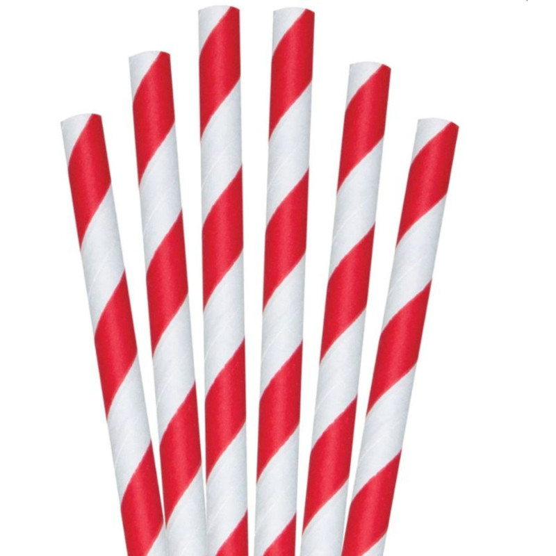 Paper drinking straws red/white D8mm h-24cm 250pcs