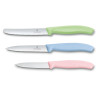 Paring Knife Set, 3 pieces, light green, light blue, rose, bulk