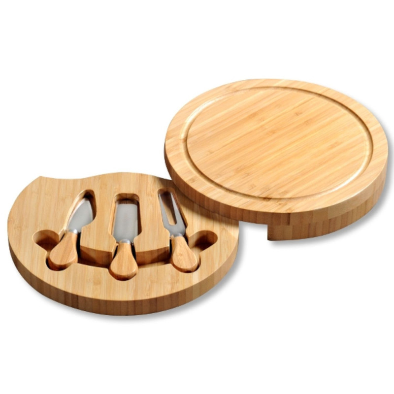 Cheese board D 23cm bamboo with 3 cheese knifes