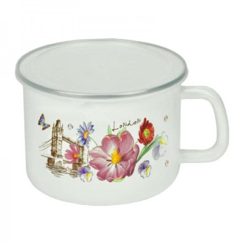 Puodukas emal. su plast. dangteliu 1.4L 14cm s/p