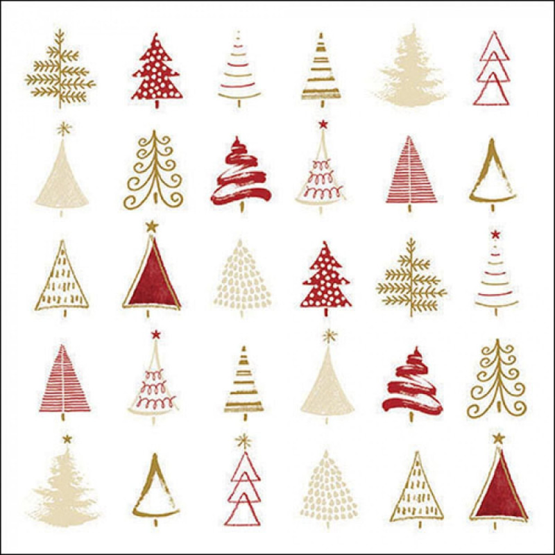 Napkin 33 20pcs CHRISTMAS TREE DOODLES RED