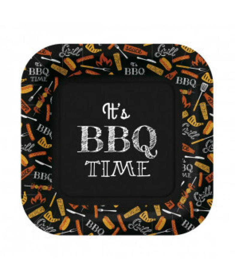 BBQ PARTY BLACK KVADRĀTV. PAPER  DISHES  23X23CM 10GB, 0.175KG/IEP, Paw Decor Collection
