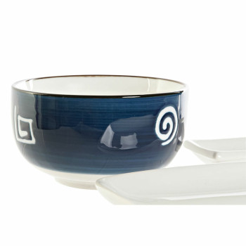 Suši Komplekts DKD Home Decor 33,5 x 34,5 x 9 cm Porcelāns Balts Tumši Zils Austrumniecisks (33,5 x 34,5 x 9 cm)