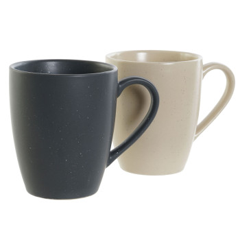 Puodelių rinkinys DKD Home Decor Rusvai gelsva Tamsiai pilka Kaučiukmedžio mediena Keramikos dirbinys 300 ml 19 x 13 x 31 cm (4