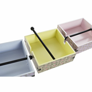 Коробка для салфеток DKD Home Decor Синий Зеленый Розовый Металл Деревянный MDF 3 Предметы 22 x 18 x 6 cm