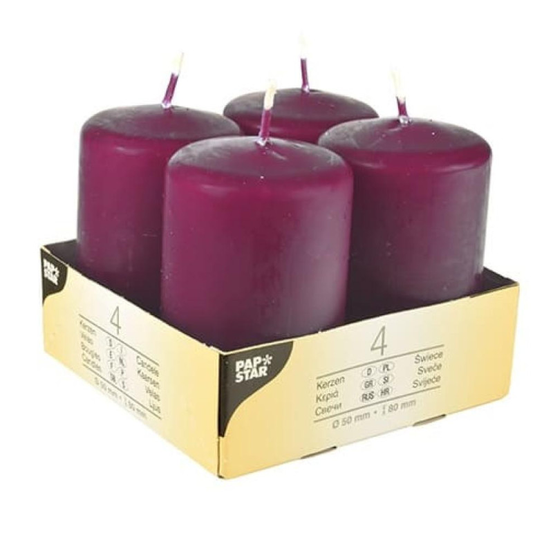 CANDLES 4PC., PILLAR  5X8CM, VIOLETA DEG 16ST., Pap Star
