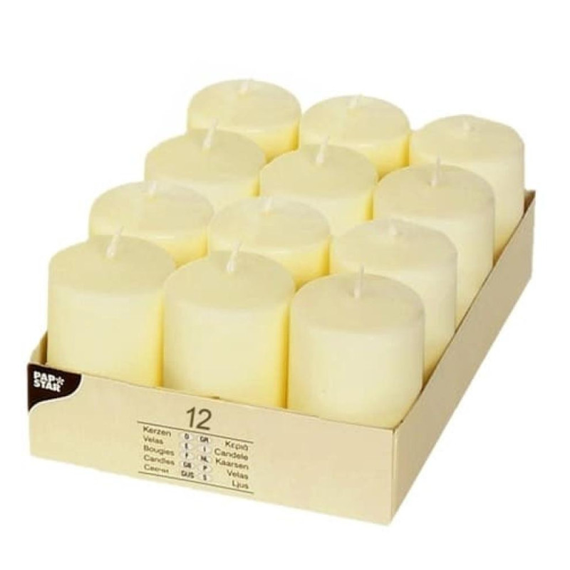 CANDLES 12PC., PILLAR  4X6CM, ZILOŅKAULA KR., DEG 6ST., Pap Star