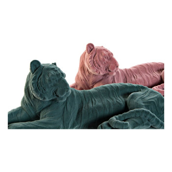 Dekoratyvinė figūrėlė DKD Home Decor Žalia Šviesiai rožinis Tigras 36 x 17,5 x 13,3 cm (2 vnt.),,,