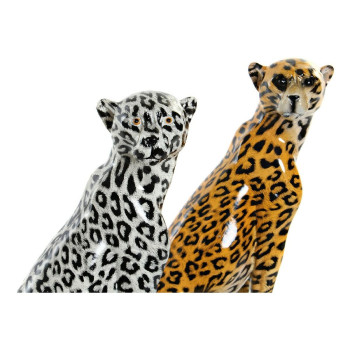 Dekoratyvinė figūrėlė DKD Home Decor Balta Juoda Oranžinė Leopardas 16 x 16 x 32 cm (2 vnt.) (2 Dalys),,,