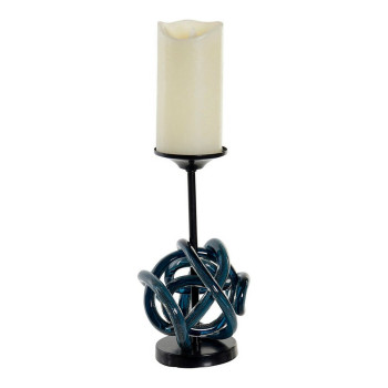 Candleholder DKD Home Decor Blue Metal Crystal 13 x 13 x 25 cm,,,