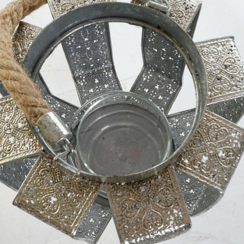 Candle Holder DKD Home Decor 21 x 21 x 23 cm Silver Metal Rope Arab,,,