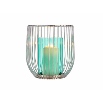 Candleholder Gift Decor 124016B Blue Silver Metal Glass 15 x 17 x 15 cm Cage,,,