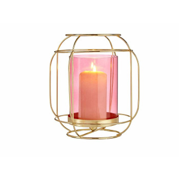 Candleholder Gift Decor SW120663A Pink Golden Metal Glass 19 x 20 x 19 cm Lantern,,,