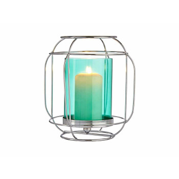 Candleholder Gift Decor SW120663B Blue Silver Metal Glass 19 x 20 x 19 cm Lantern,,,