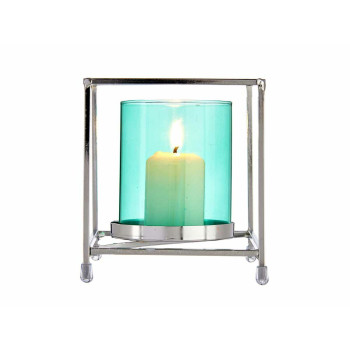 Candleholder Gift Decor SW120661B Blue Silver Metal Glass 11,5 x 12,6 x 11,5 cm Squared,,,