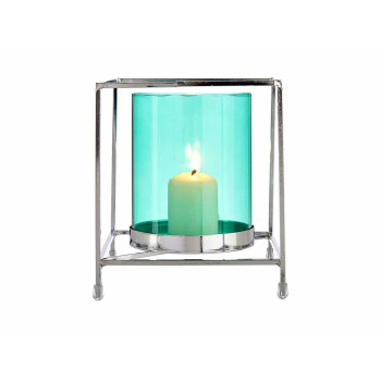 Candleholder Gift Decor SW120662B Blue Silver Metal Glass 14 x 15,5 x 14 cm Squared,,,