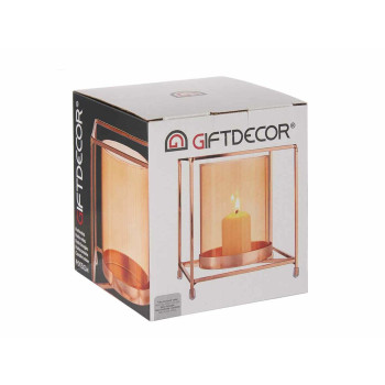 Candleholder Gift Decor SW120662C Copper Amber Golden Metal Glass 14 x 15,5 x 14 cm Squared,,,