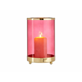 Candleholder Gift Decor SW120613A Pink Golden Metal Glass 12,2 x 19,5 x 12,2 cm Cylinder,,,
