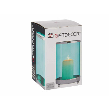 Candleholder Gift Decor SW120613B Blue Silver Metal Glass 12,2 x 19,5 x 12,2 cm Cylinder,,,