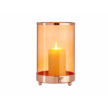 Candleholder Gift Decor SW120613C Copper Amber Metal Glass 12,2 x 19,5 x 12,2 cm Cylinder,,,