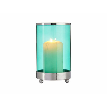 Candleholder Gift Decor SW120612B Blue Silver Metal Glass 9,7 x 16,5 x 9,7 cm Cylinder,,,