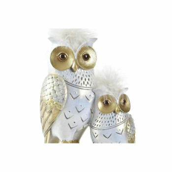 Dekoratīvās figūriņas DKD Home Decor 14,5 x 9 x 26 cm Pūce Bronza Balts,,,