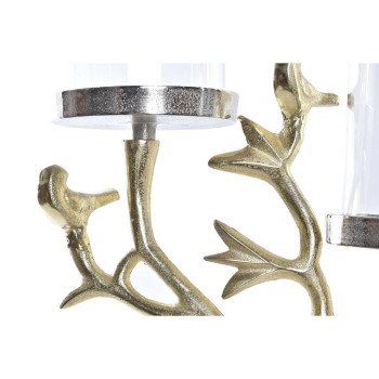 Candle Holder DKD Home Decor Crystal Golden Aluminium Birds (29 x 15 x 48 cm),,,