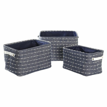 Basket set DKD Home Decor White Navy Blue 38 x 28 x 25 cm 3 Pieces (3 Units),,,