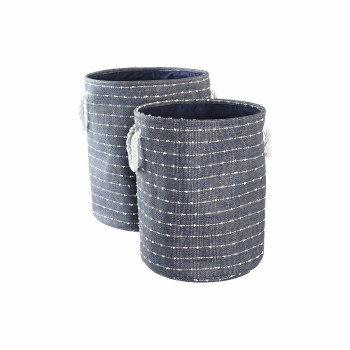 Basket set DKD Home Decor White Navy Blue 39 x 31 x 31 cm 2 Pieces,,,
