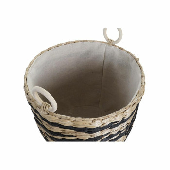 Basket set DKD Home Decor Black Natural Natural Fibre (3 Pieces) (3 Units),,,
