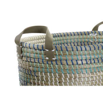 Basket set DKD Home Decor White Turquoise Natural Seagrass Tropical 45 x 35 x 18 cm 2 Pieces,,,