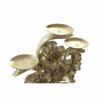 Candle Holder DKD Home Decor 26 x 12 x 23 cm Flower Golden Resin,,,