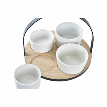 Uzkodu komplekts DKD Home Decor Balts/Melns Metāls Bambuss Keramika Loft 5 Daudzums 20 x 20 x 14 cm