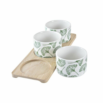 Uzkodu komplekts DKD Home Decor Bambuss Keramika Loksnes 3 Daudzums 4 Daudzums 28 x 9,7 x 1,5 cm