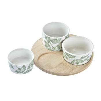 Uzkodu komplekts DKD Home Decor Bambuss Keramika Loksnes Tropiskais 4 Daudzums 18 x 18 x 1 cm