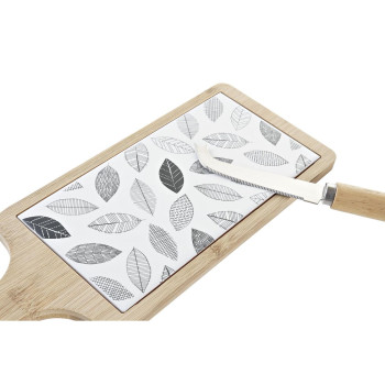 Set za Predjelo DKD Home Decor Valge/Must Bambus Keraamika Lehed Cottage 3 Tükid, osad 33 x 12 x 1 cm (3 piezas)