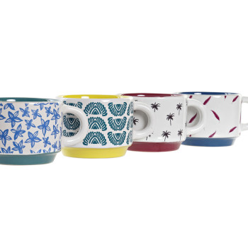Komplekts ar kafijas tasēm DKD Home Decor Dzeltens Zils Daudzkrāsains Tirkīzs Sarkanbrūns Metāls Keramika 150 ml